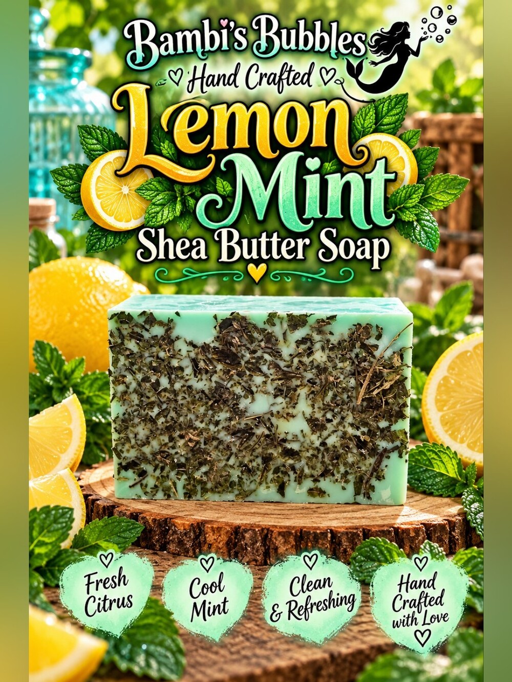 Back! New Shape - Lemon Mint Shea Butter Soap 4oz Bar